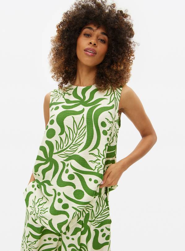 Green Abstract Print Sleeveless Shell Top 22